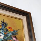 Tableau belge signé représentant une nature morte avec un bouquet de fleurs, vers 1950
