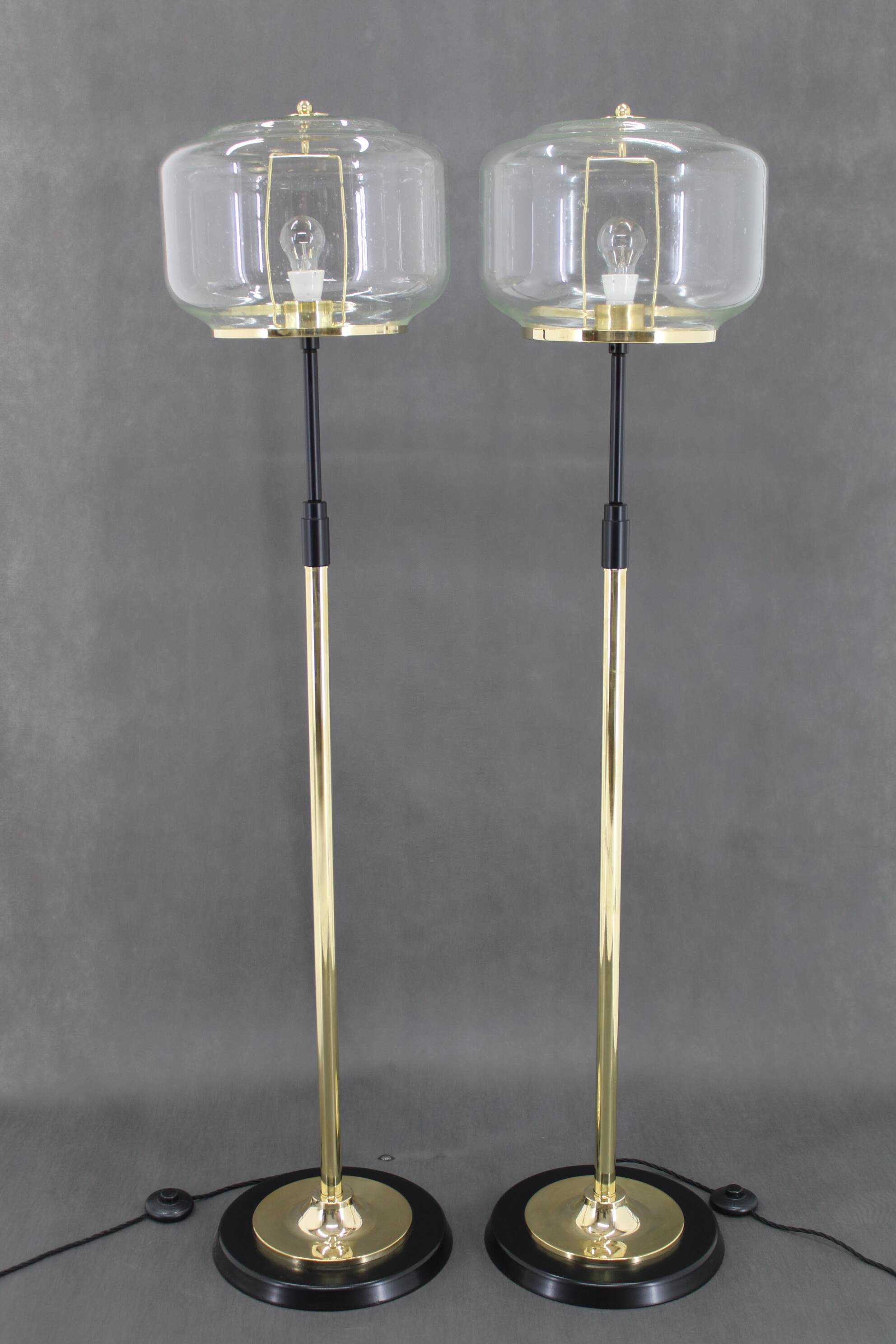 1970s Pair of Glass Brass Floor Lamps by Kamenicky Senov , Czechoslovakia
