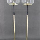 1970s Pair of Glass Brass Floor Lamps by Kamenicky Senov , Czechoslovakia