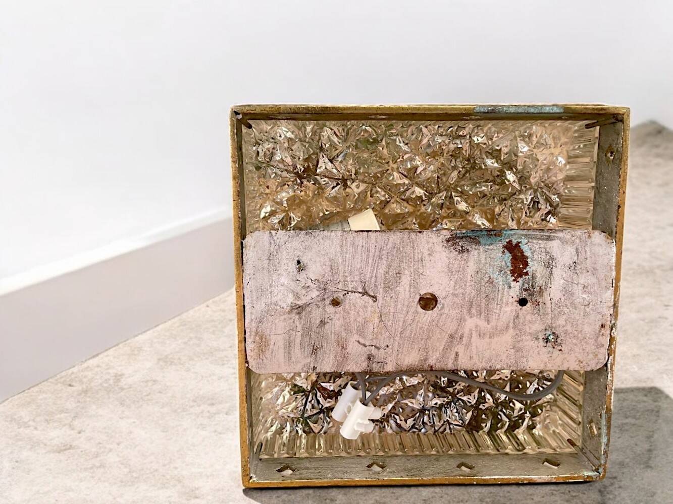 Square glass and bronze flush mount lamp, 1960s