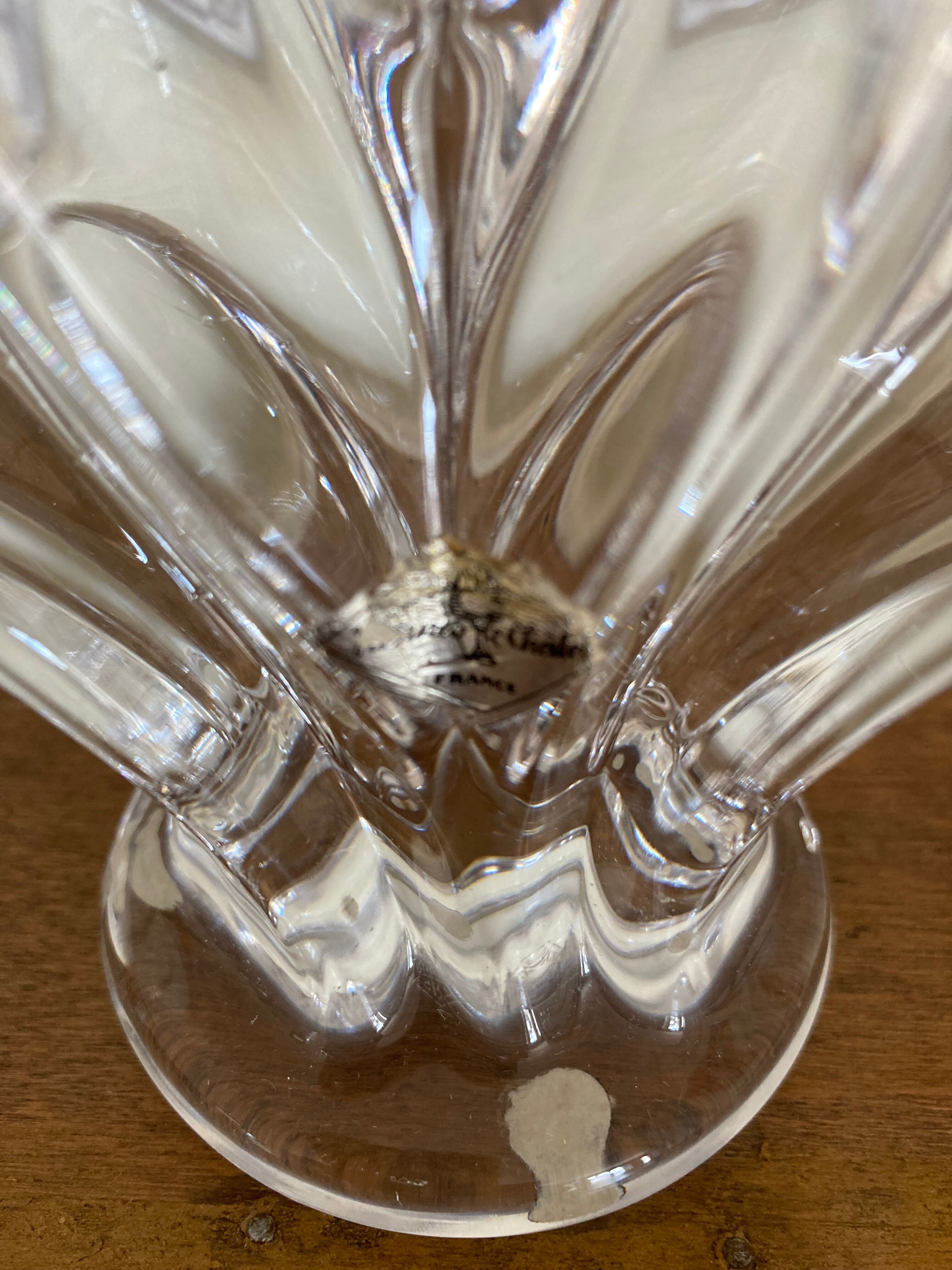 Double crystal candle holder from vannes le chatel 60s