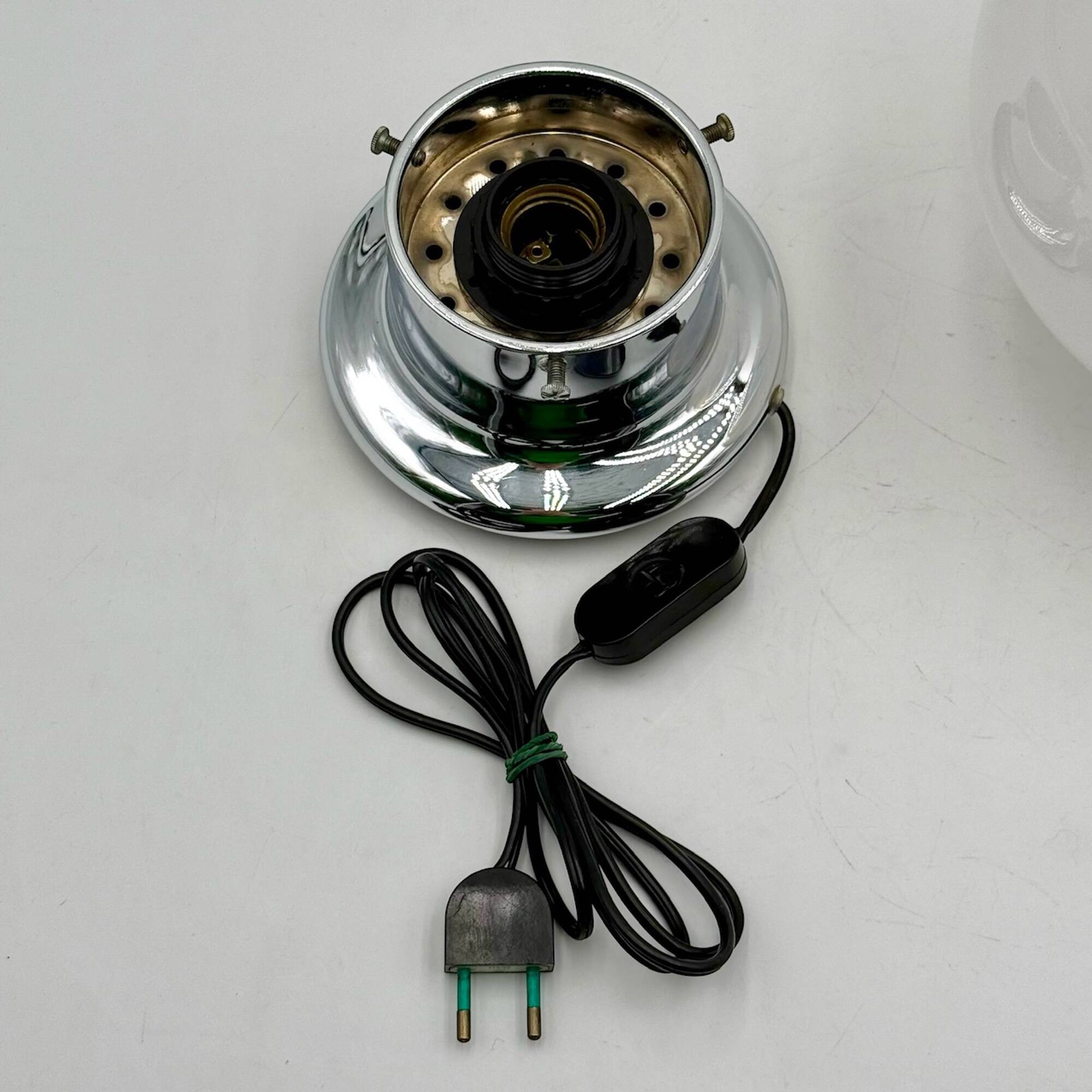 Italian Glass Lamp with Orange Details and Chrome Base, 1970s