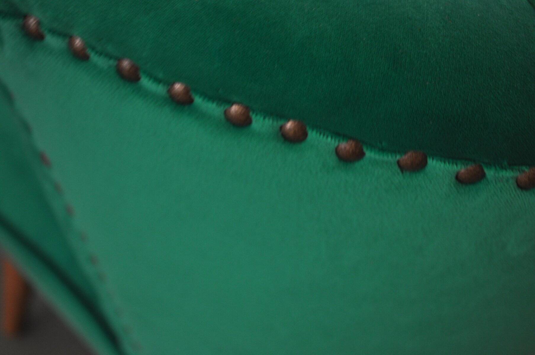 Vintage green and brown velvet and wood cocktail chair, 1950s.