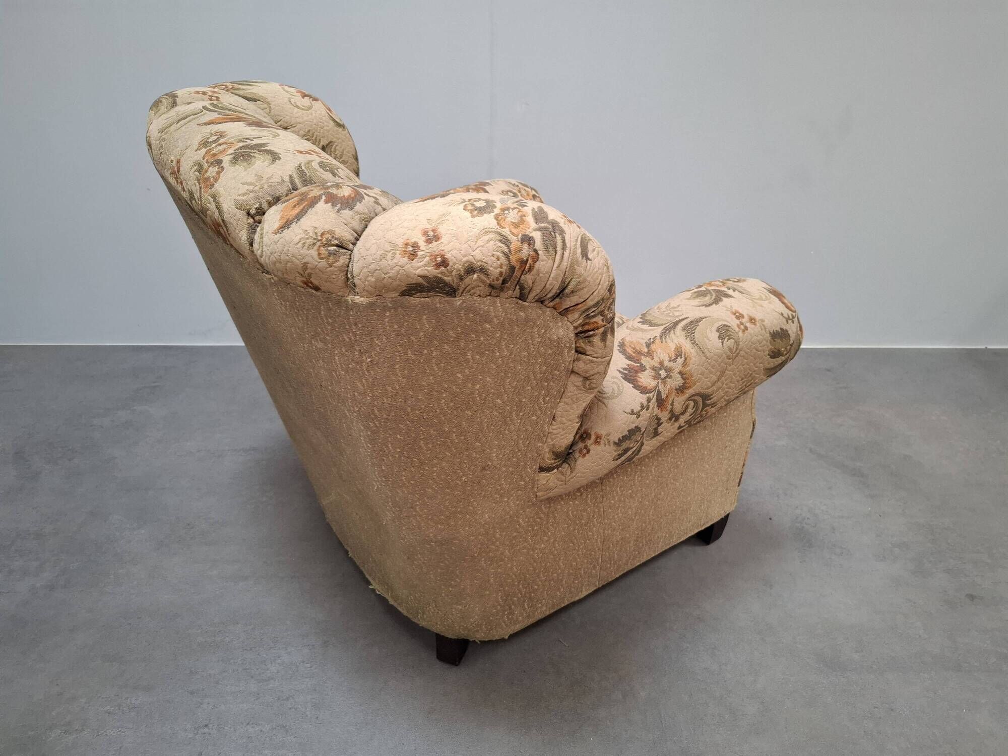 1930s Art Deco Czech Floral Upholstered Wingback Armchair