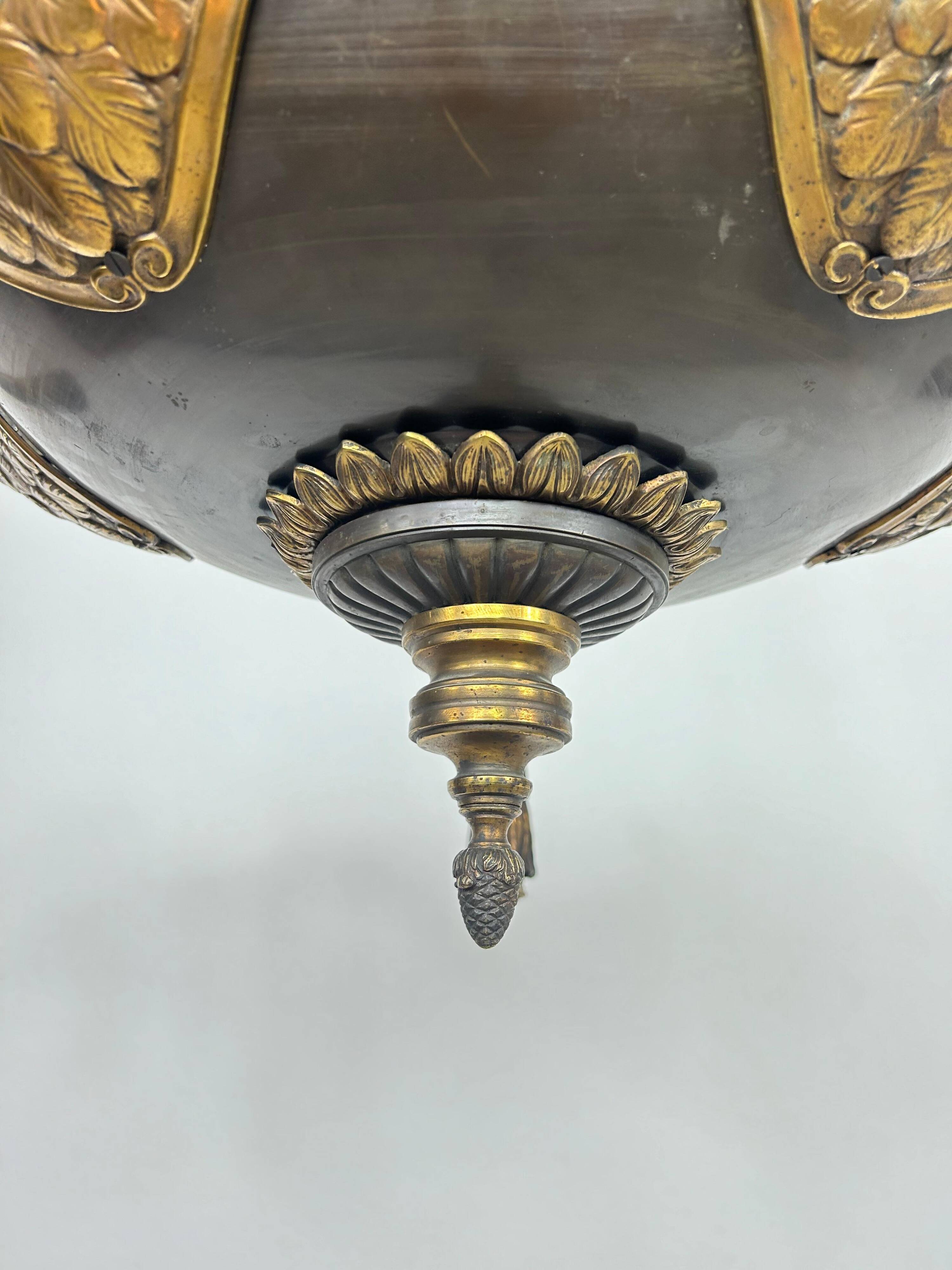 Extraordinary Art Deco chandelier with bronze eagles.