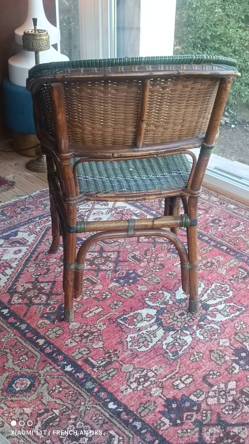 Vintage wicker and rattan bridge chair