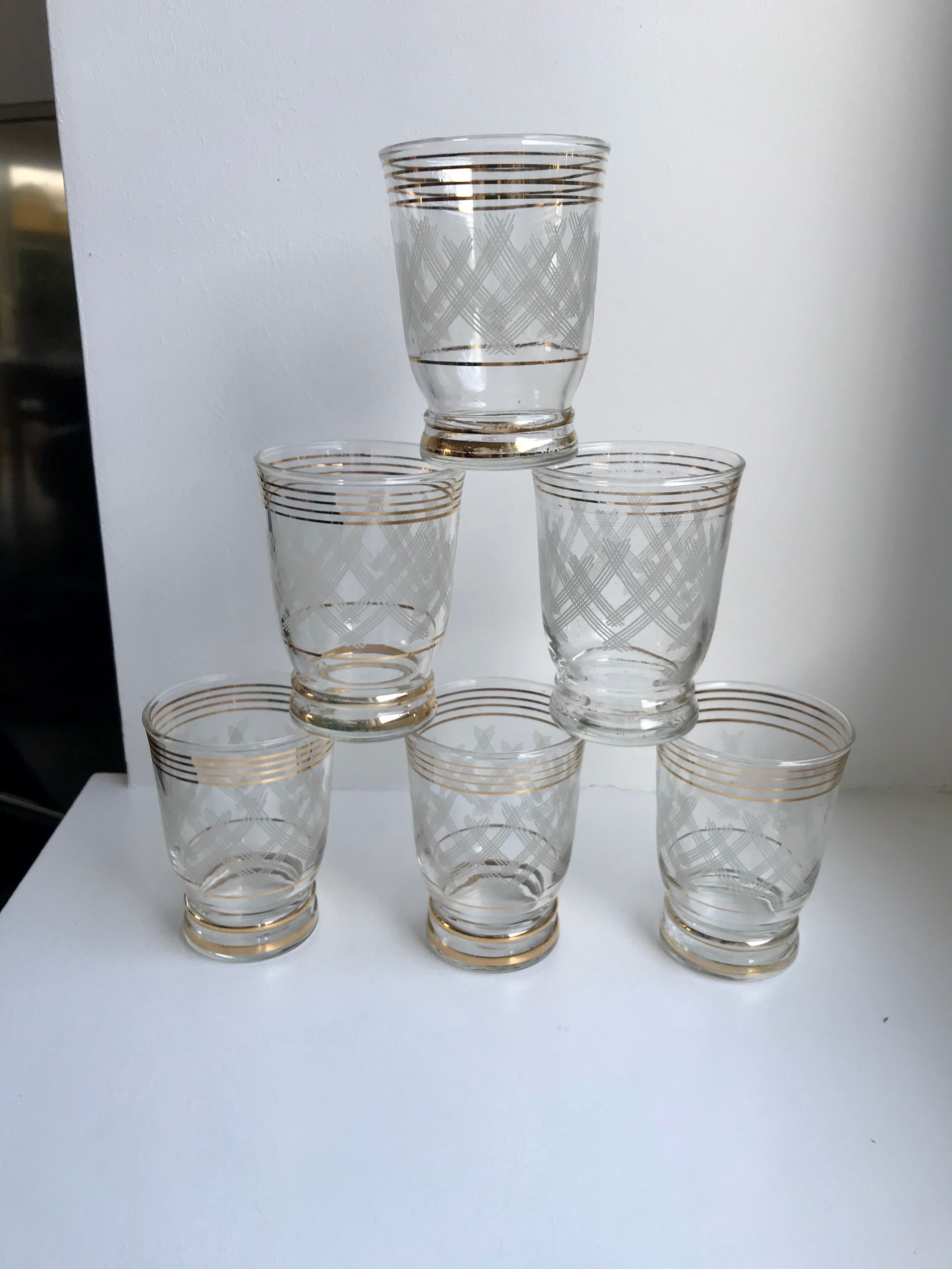 Set of 6 engraved cups and golden spirals 50-60s