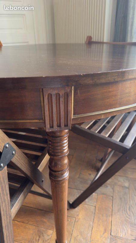 Antique cherry wood extendable round table + 4 chairs