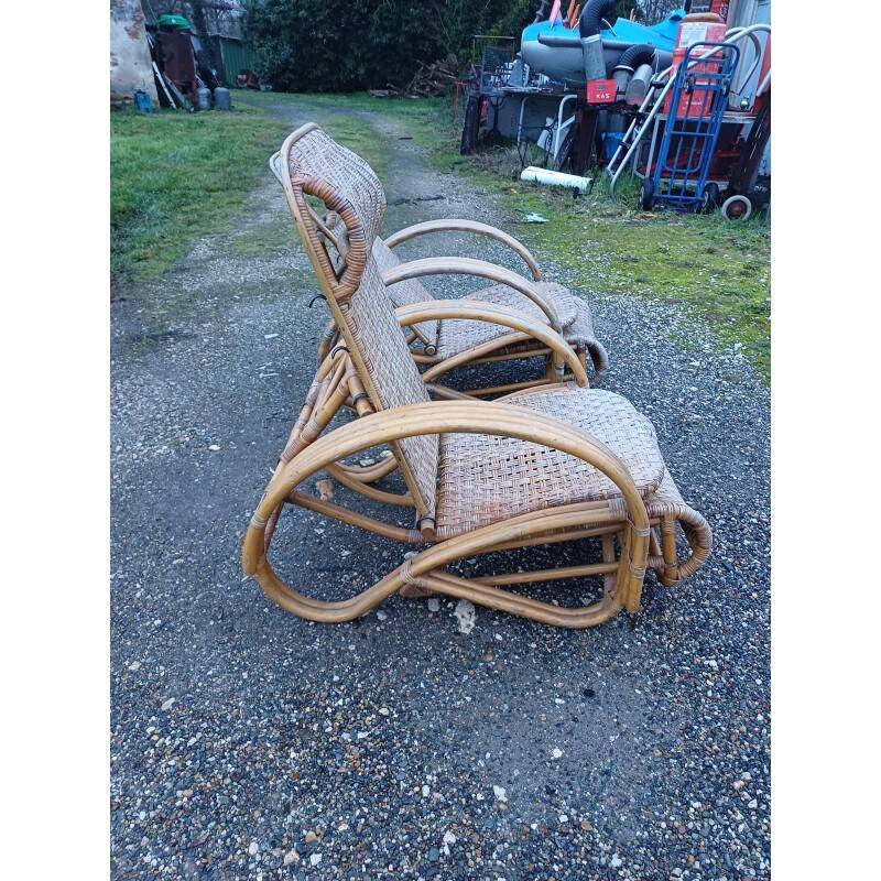 Pair of colonial rattan deck chairs