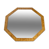 Miroir années 70, loupe de bois, encadrement métal