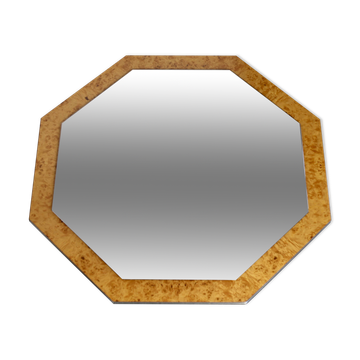 70s mirror, burl wood, metal frame