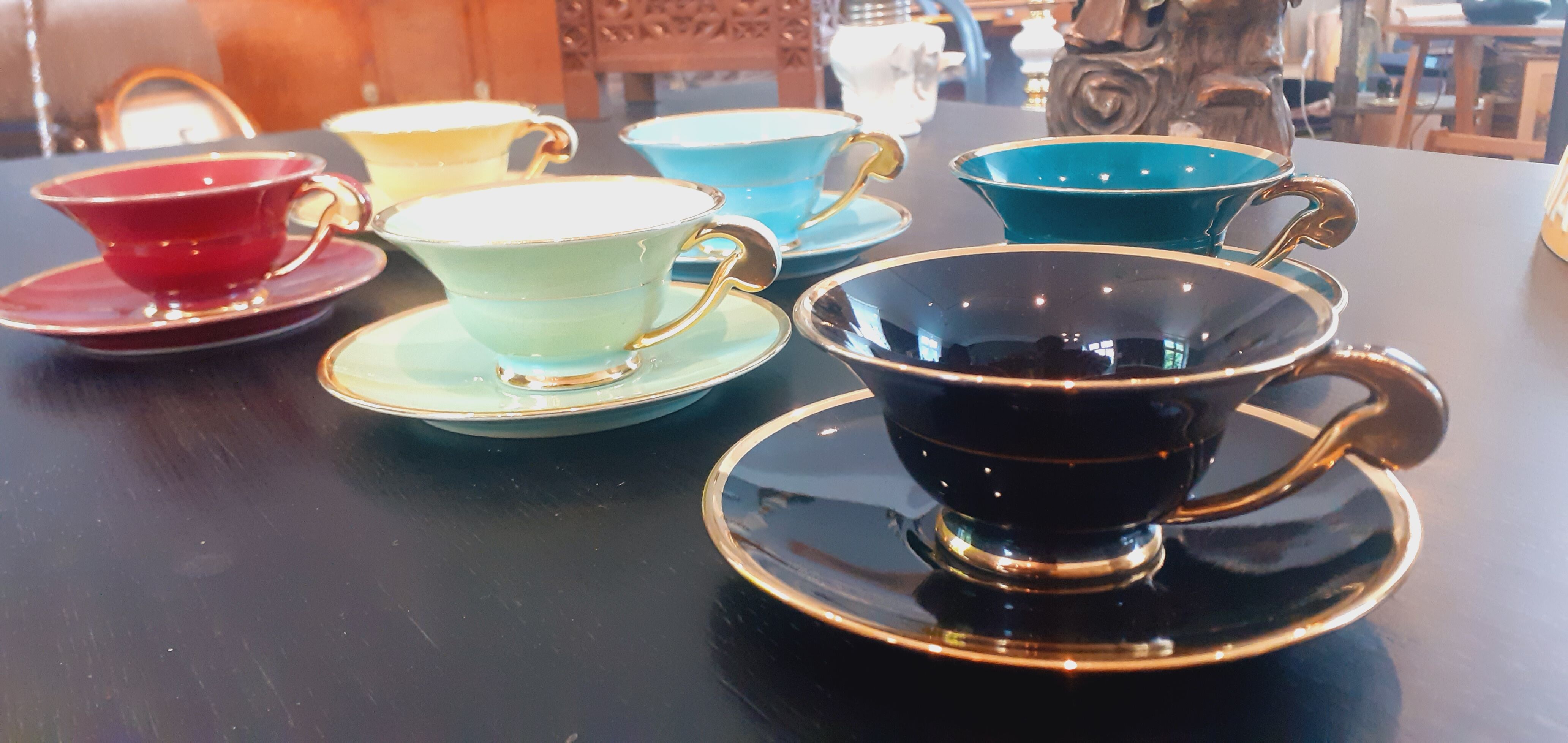 6 cups and saucers porcelain salins vintage year 50