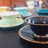 6 tasses et soucoupes porcelaine salins vintage année 50