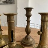 Set 4 vintage brass candlesticks patinated