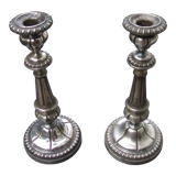 Pair of silver metal candle holders