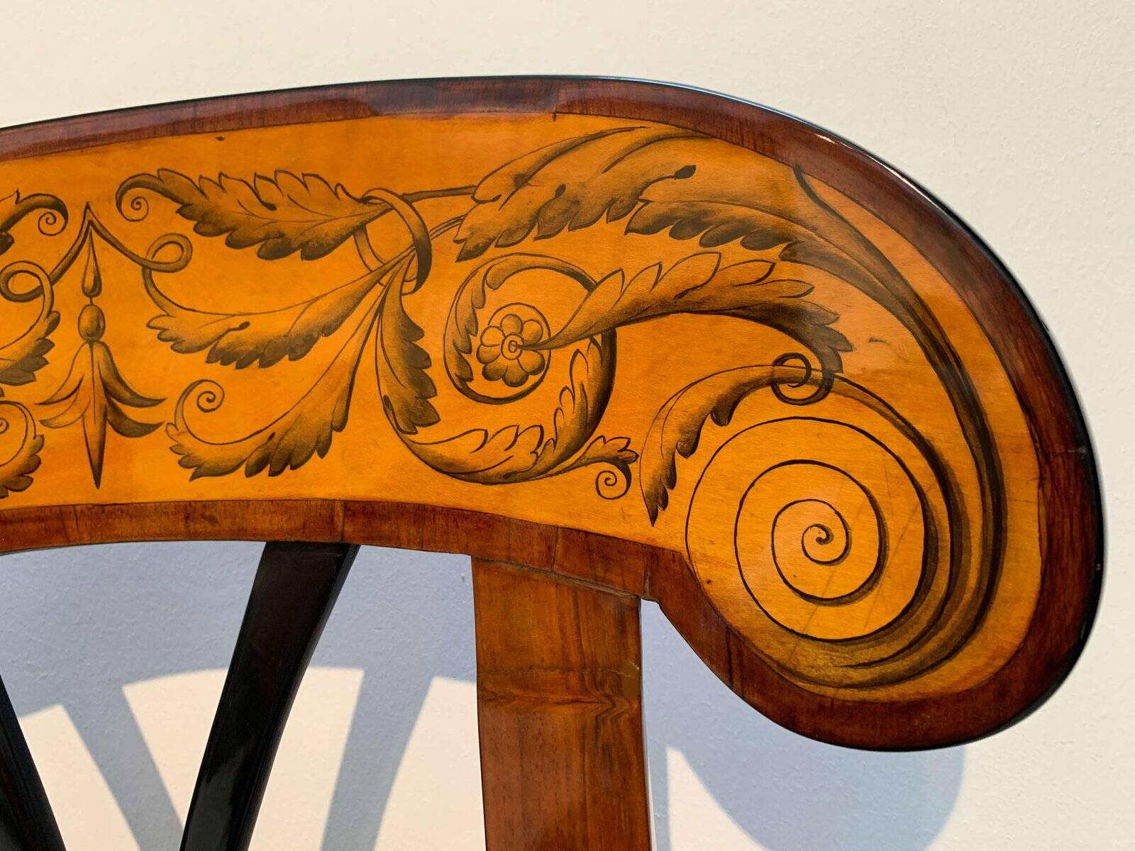 Set of Pair of Biedermeier Shovel Chairs, Walnut, Ink Painting, South Germany, 1830s