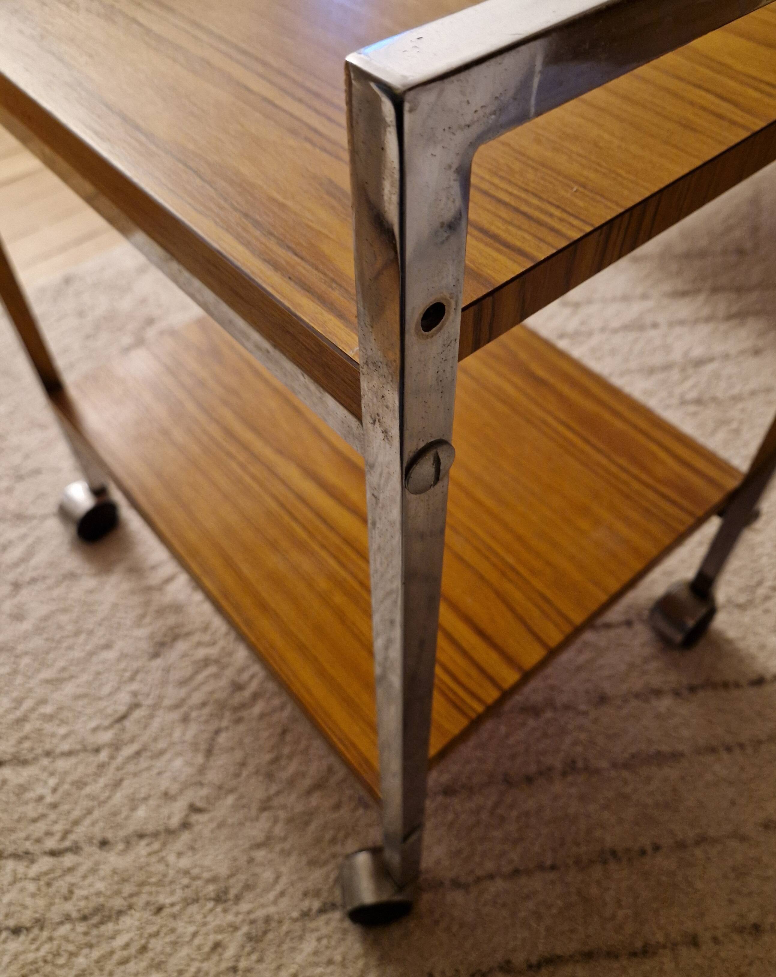 Formica, wood and chrome rolling trolley, 1970s