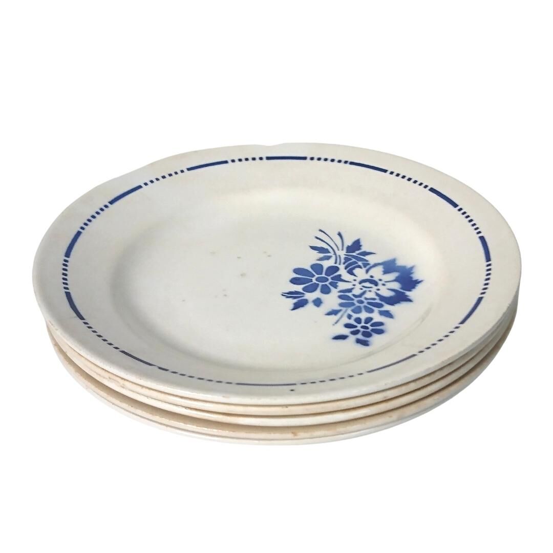 5 plates in Earthenware St Amandinoise blue floral decoration
