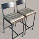 Paire de tabourets de bar design industriel - Métal noir et bois