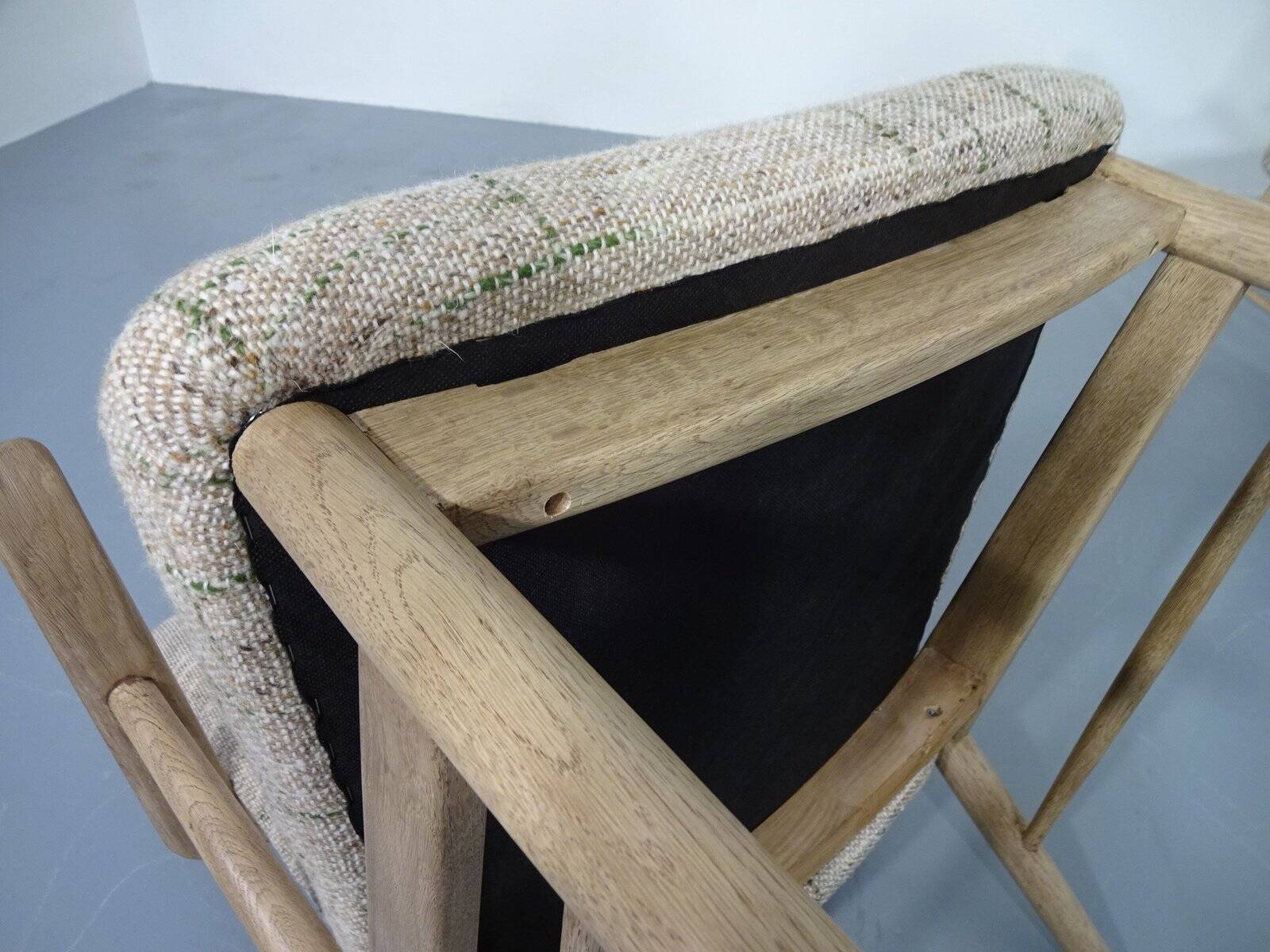 Danish Oak & Wool Armchairs, 1960s, Set of 2
