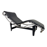Vintage LC4 Chaise Longue by Le Corbusier in black leather