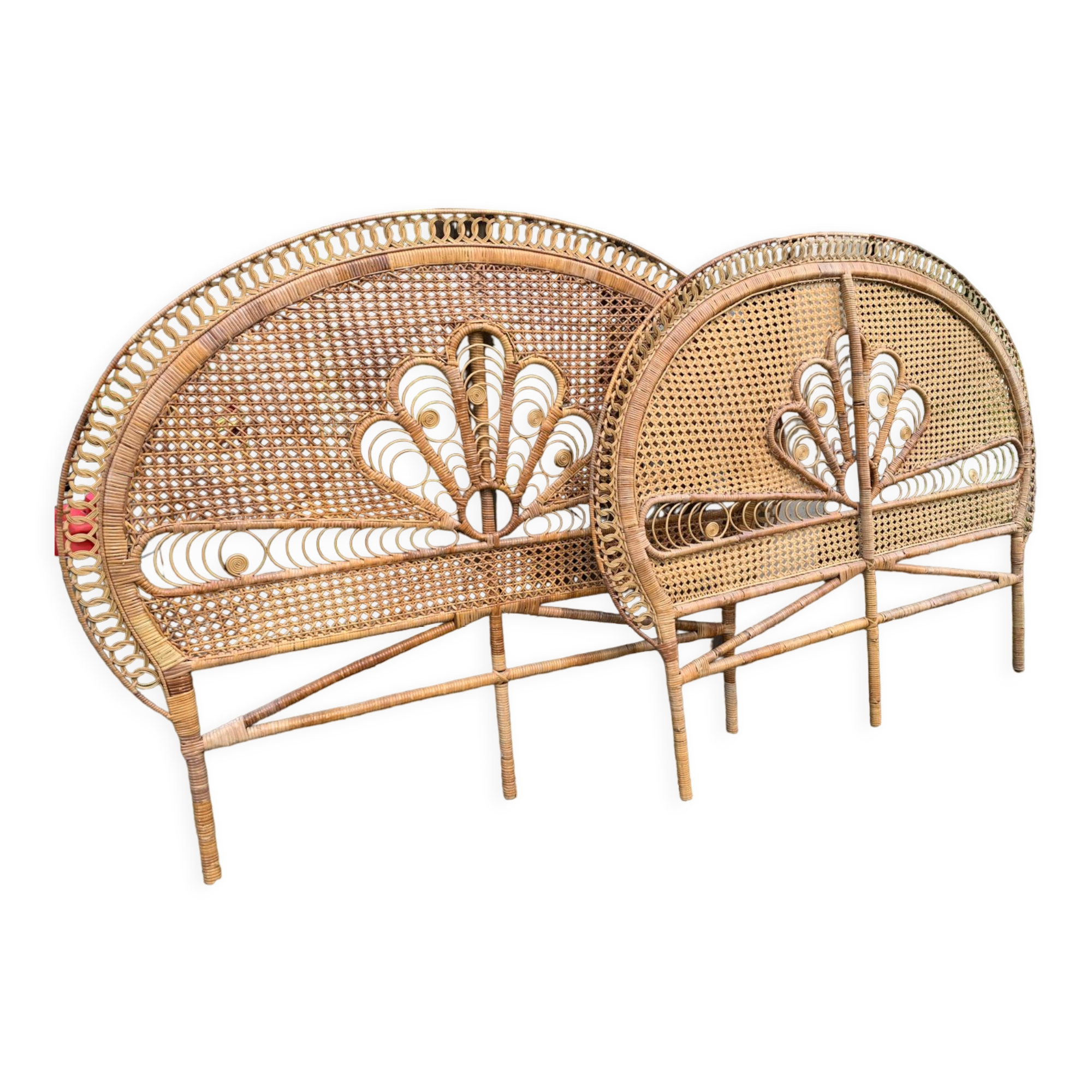 Peacock headboards in rattan and wicker 70s