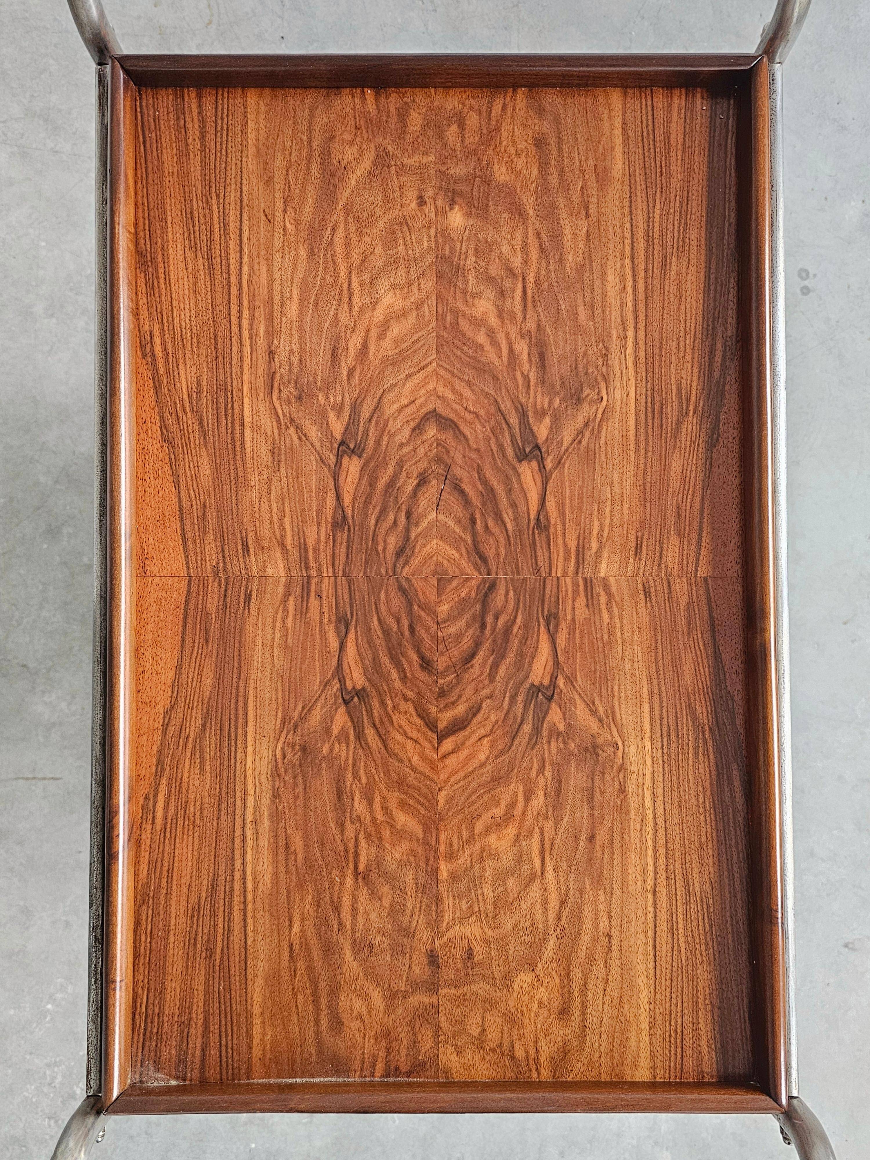 Bauhaus bar cart in walnut root veneer and steel