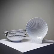 Set of 6 shell-shaped bowls in Limoges porcelain by Philippe Deshoulières.