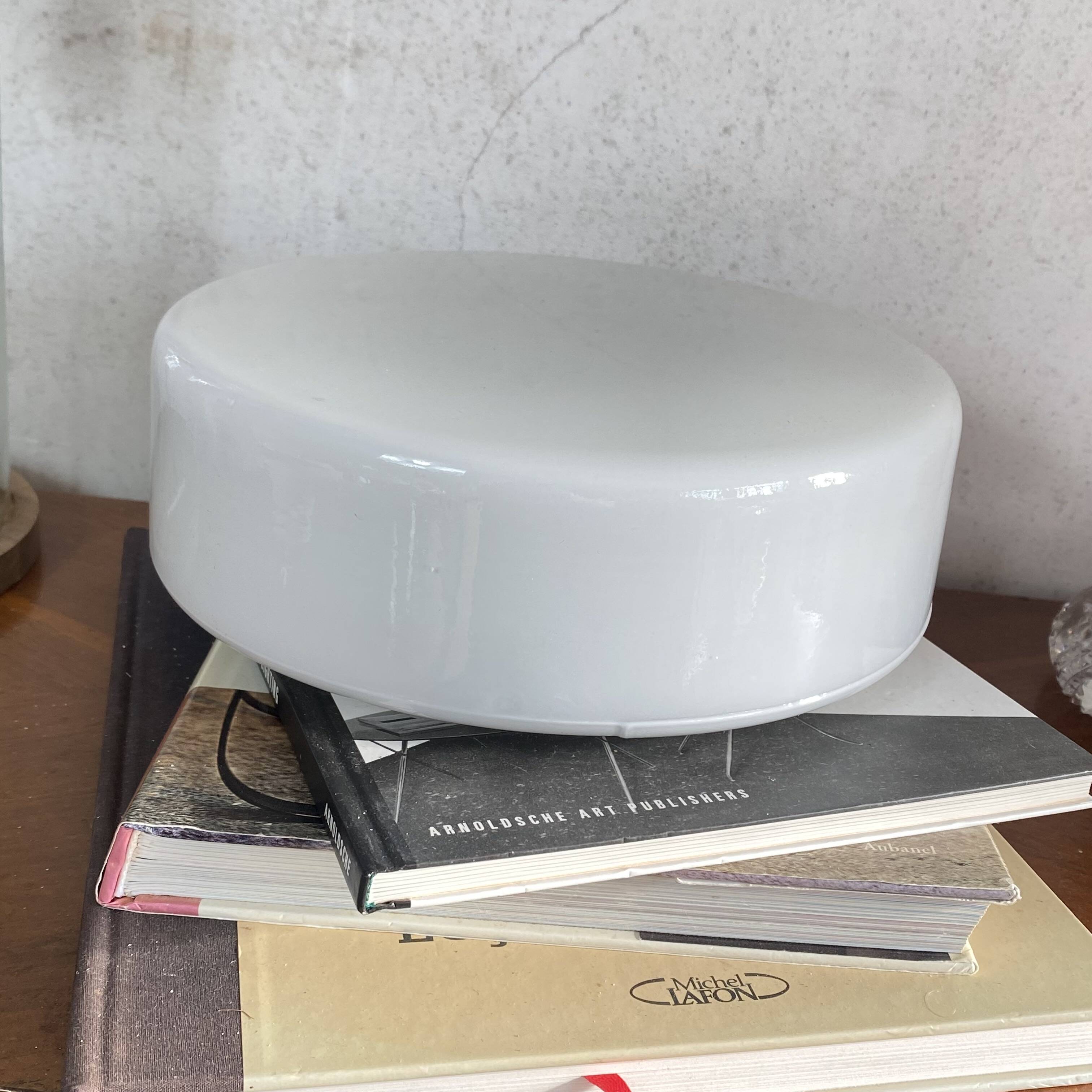 Large wall lamp with white opaline glass, vintage ceiling light, 26 cm.