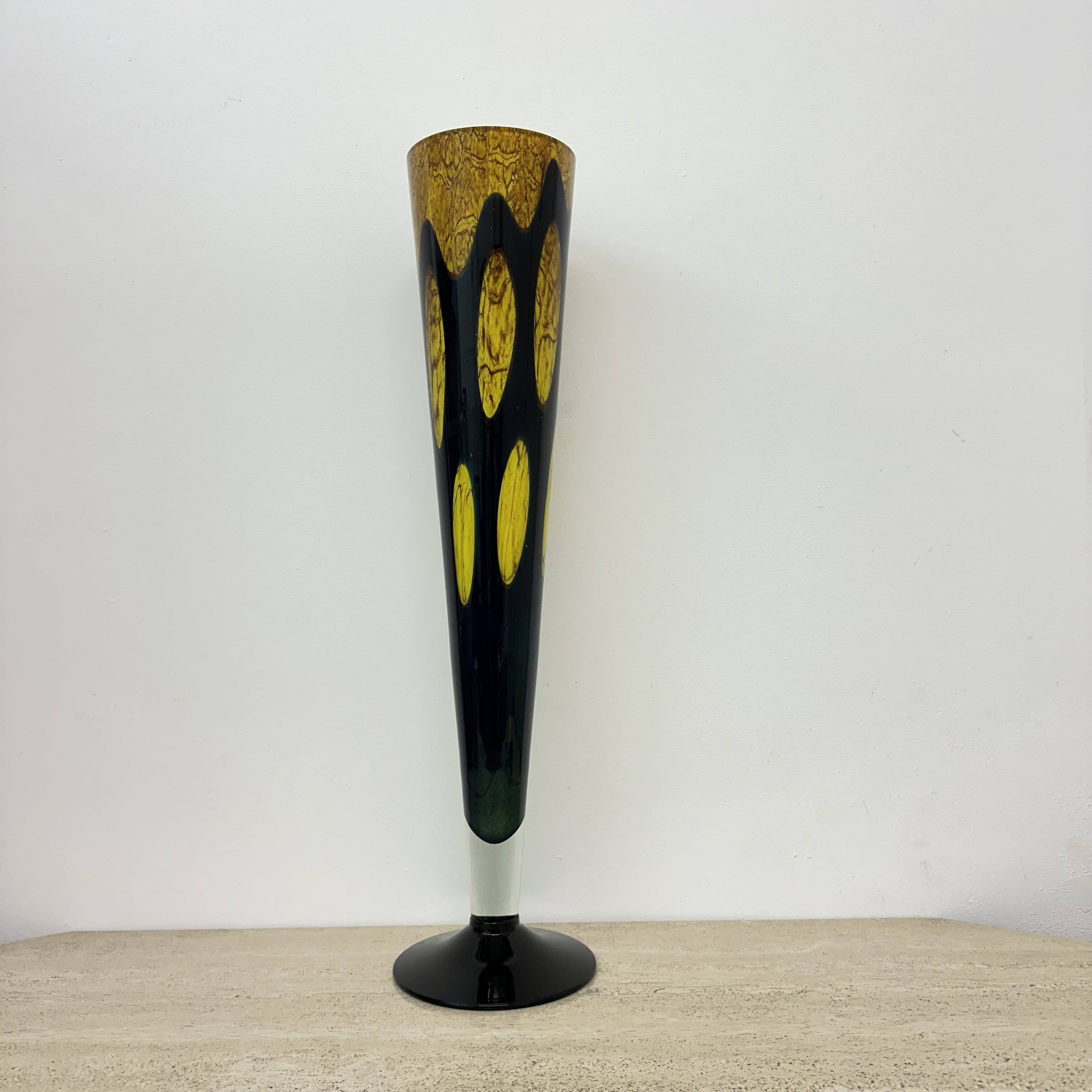 Large glass vase yellow and black , 1970s