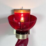 Pair of 62 cm murano torchere wall lights in red tinted glass and brass