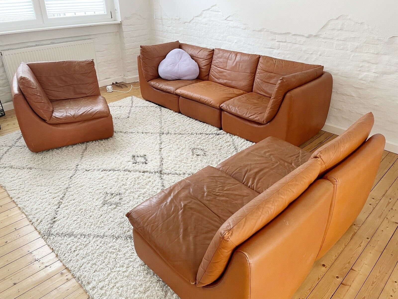 modular sofa of the 70s in tawny leather