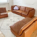 Canapé modulable des années 70 en cuir fauve