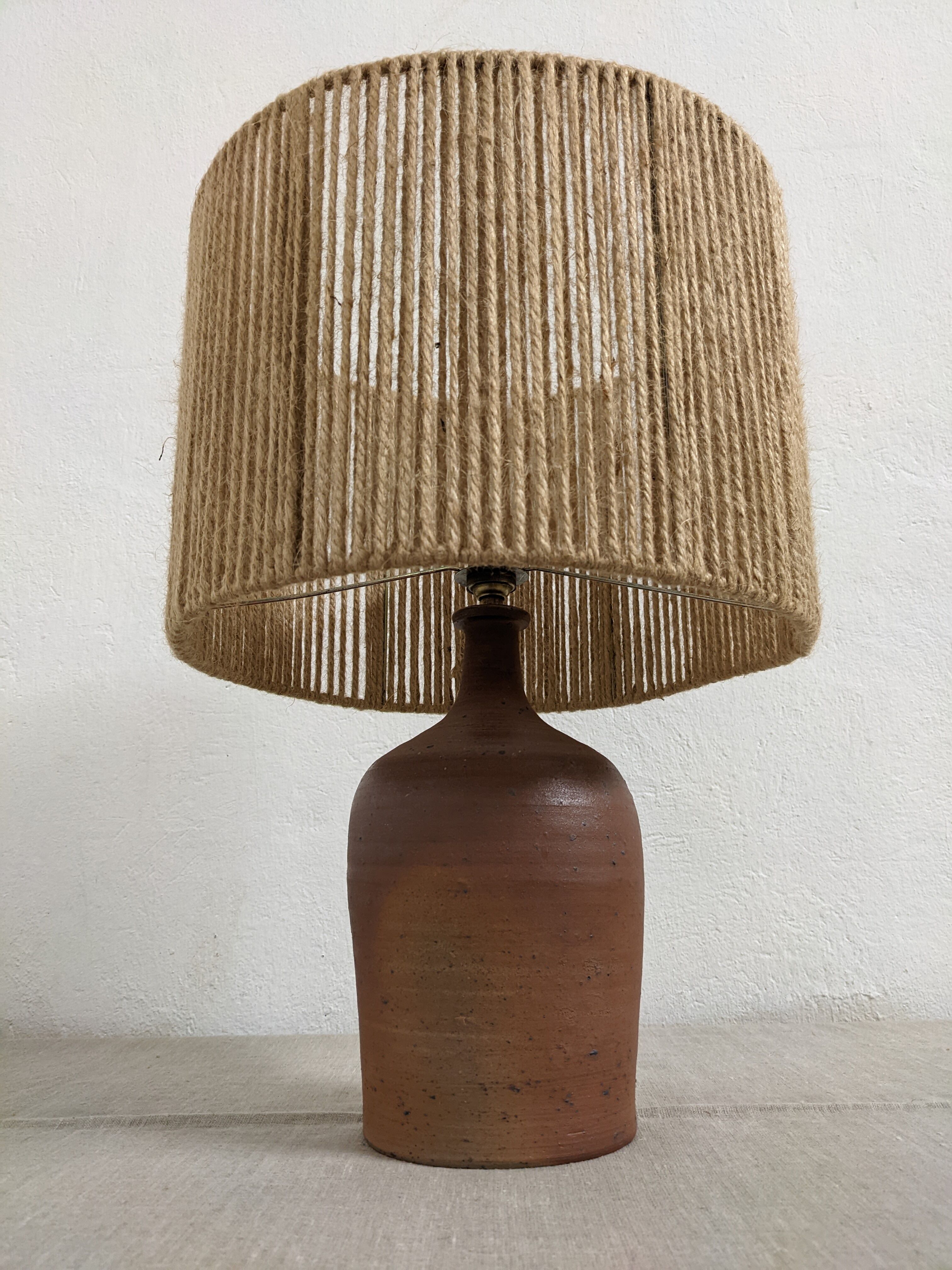 Vintage stoneware lamp and jute rope