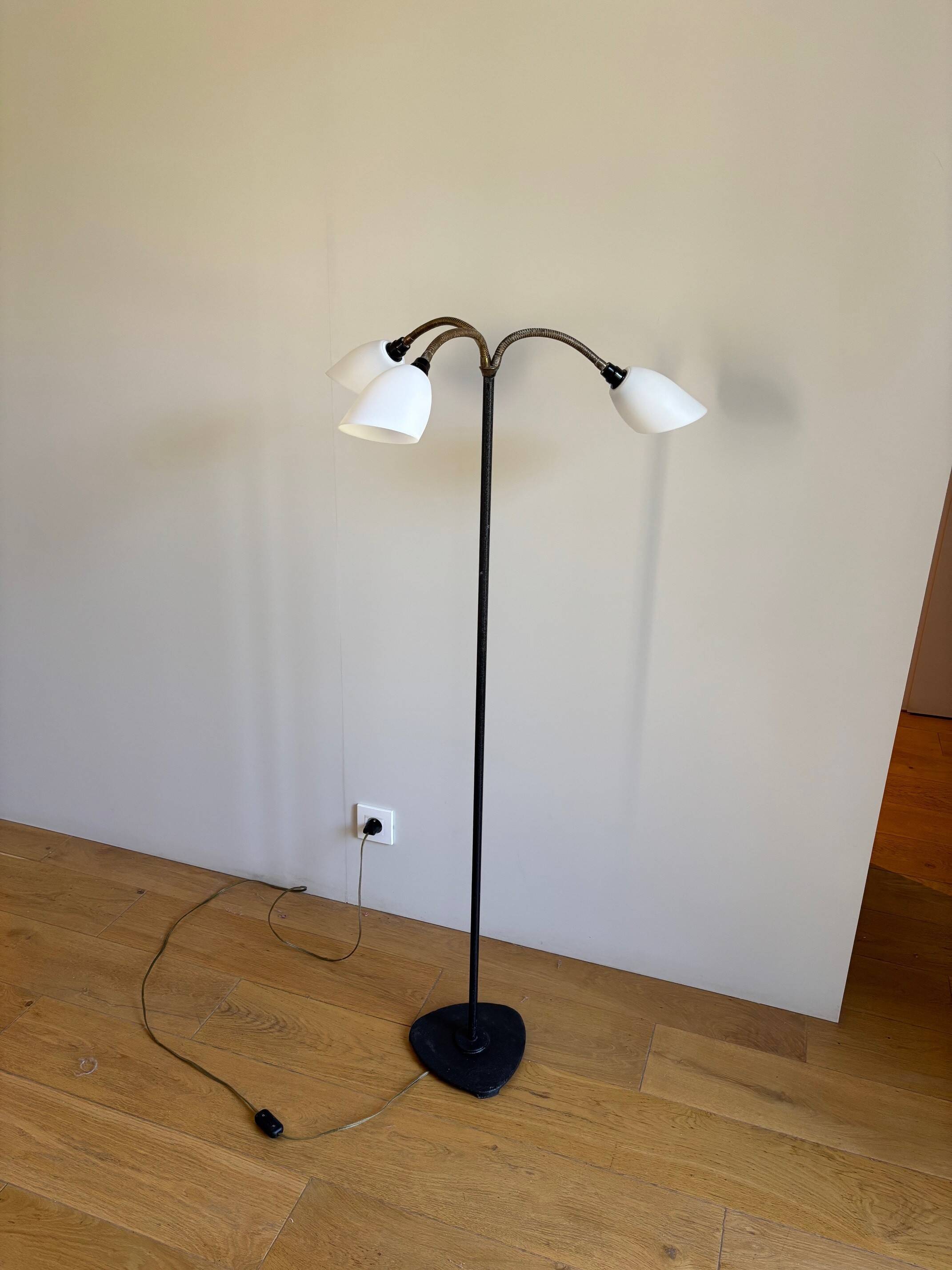 Wrought iron and brass floor lamp - Sweden, 1940s/1950s