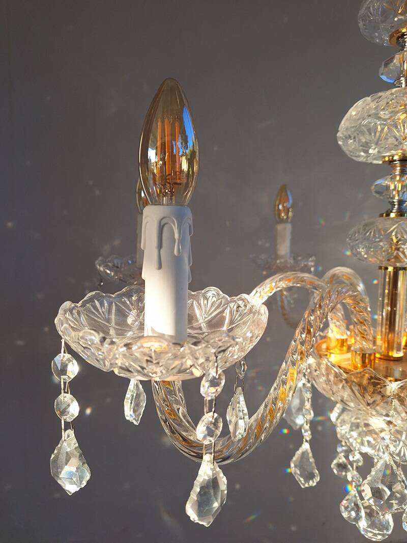 Italian Gold and Crystal 6 Branch Chandelier