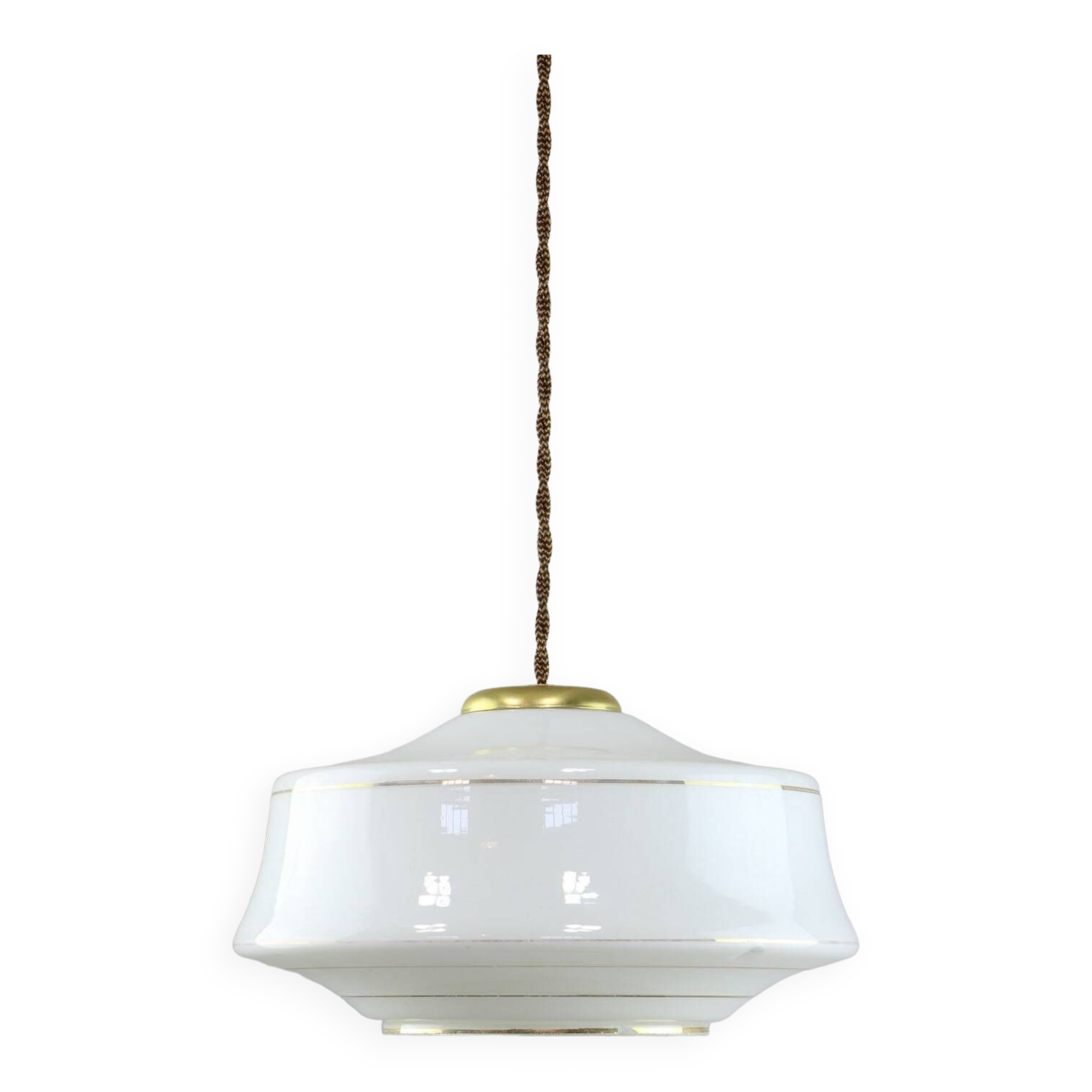 Mid-century italian brass and opaline pendant lamp