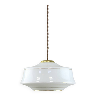 Mid-century italian brass and opaline pendant lamp