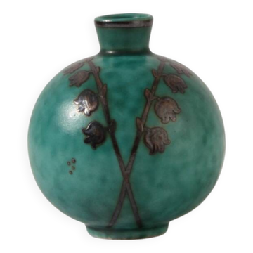 Vase miniature en céramique Wilhelm Kåge « Argenta » à motif muguet, années 1930