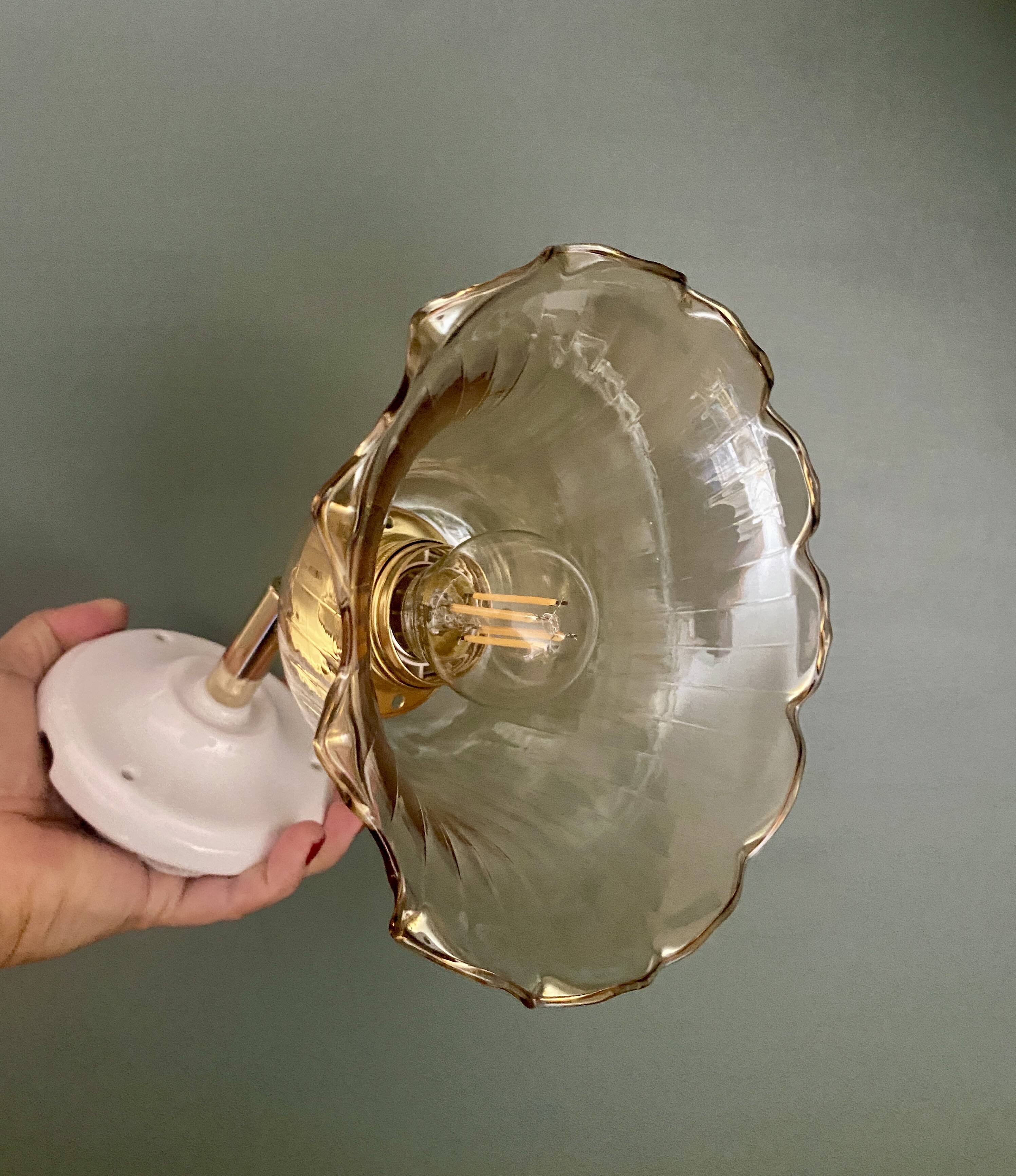 Vintage tulip wall light in amber glass