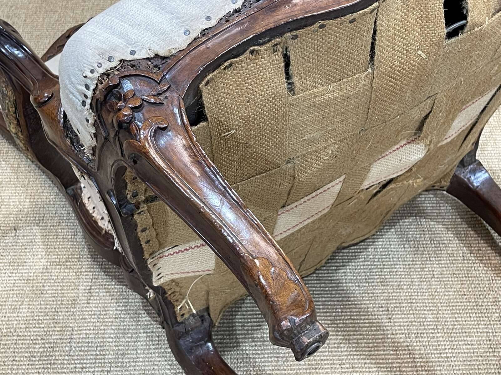 Regency period armchair in 18th century walnut to be reupholstered