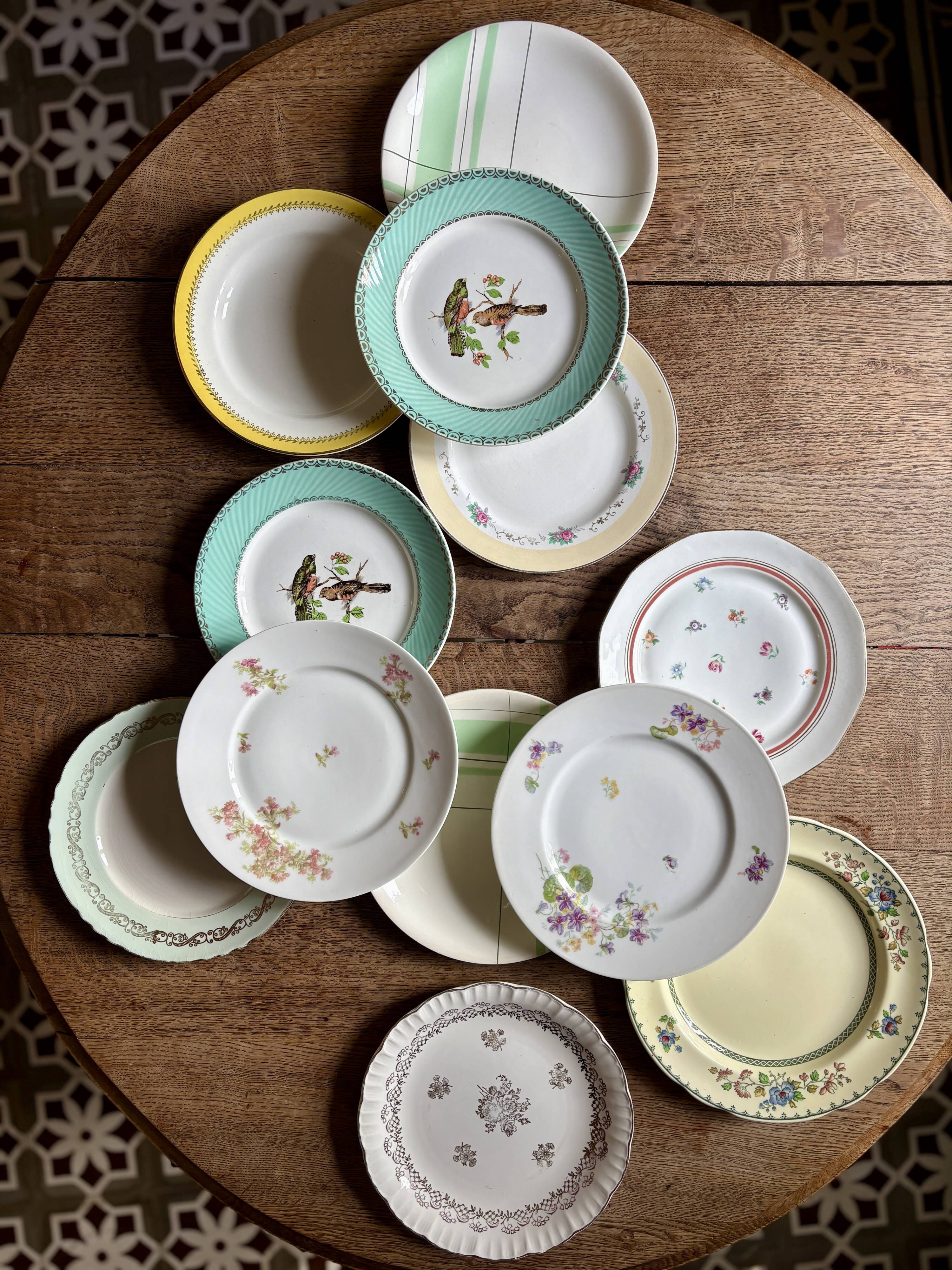 Lot de 12 assiettes plates vintage dépareillées