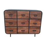 Black metal sideboard with wooden drawers