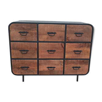 Black metal sideboard with wooden drawers