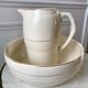 Toilet service in terre de fer longchamp cream with golden edging 40s-50s