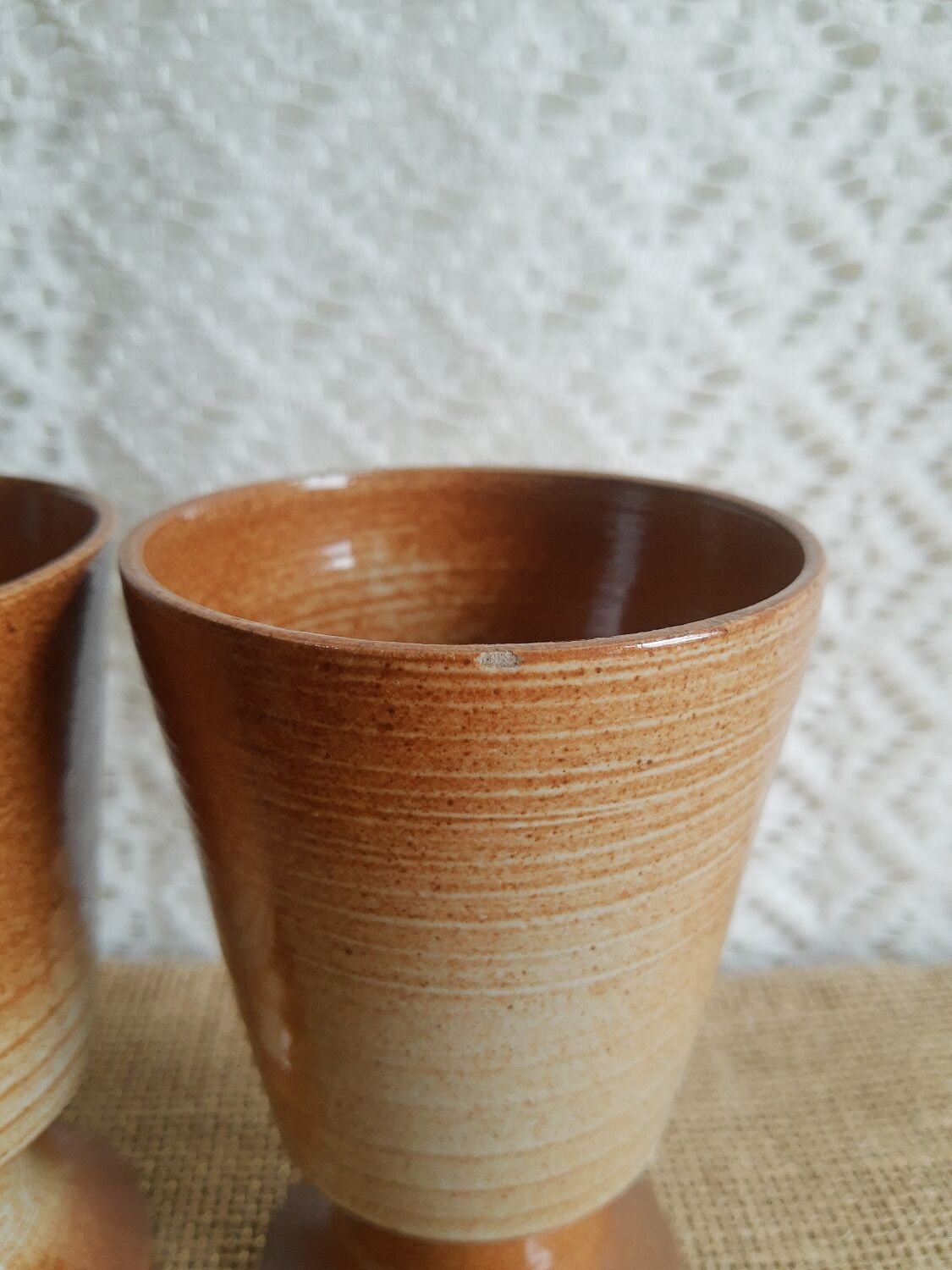 Duo of mazagran cups in vintage Montgolfier sandstone