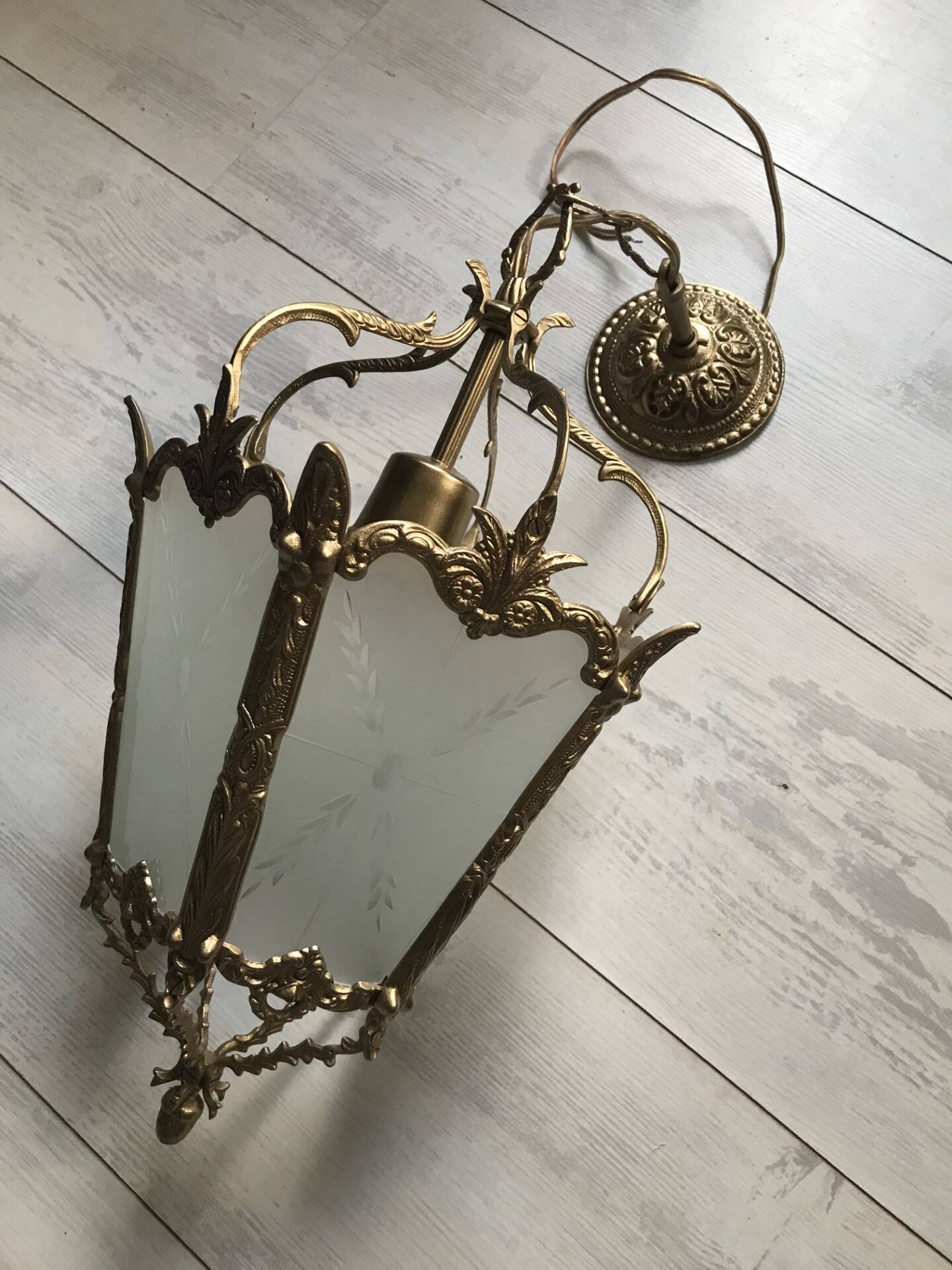 Antique french hall lamp milk glass