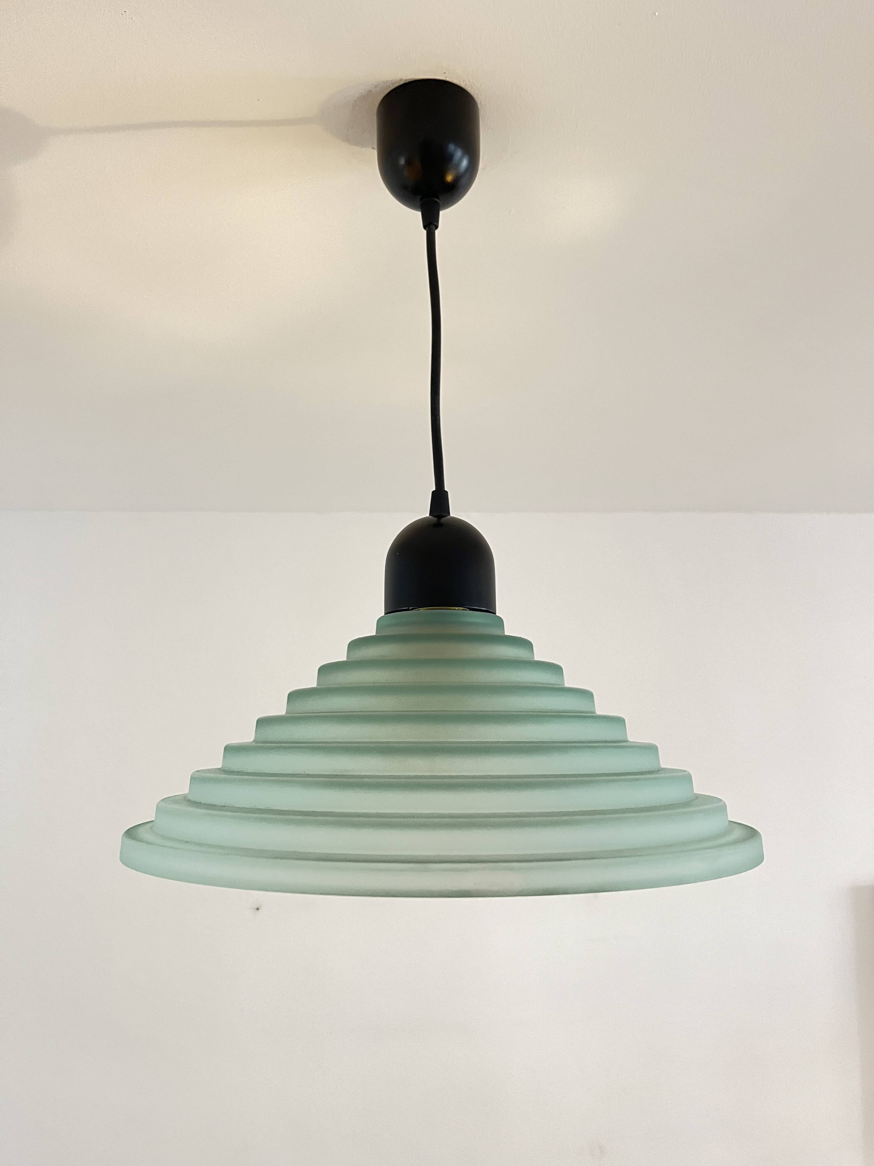 Vintage Aqua Green Honeycomb Glass Ceiling Lamp, 1980s Postmodern lamp