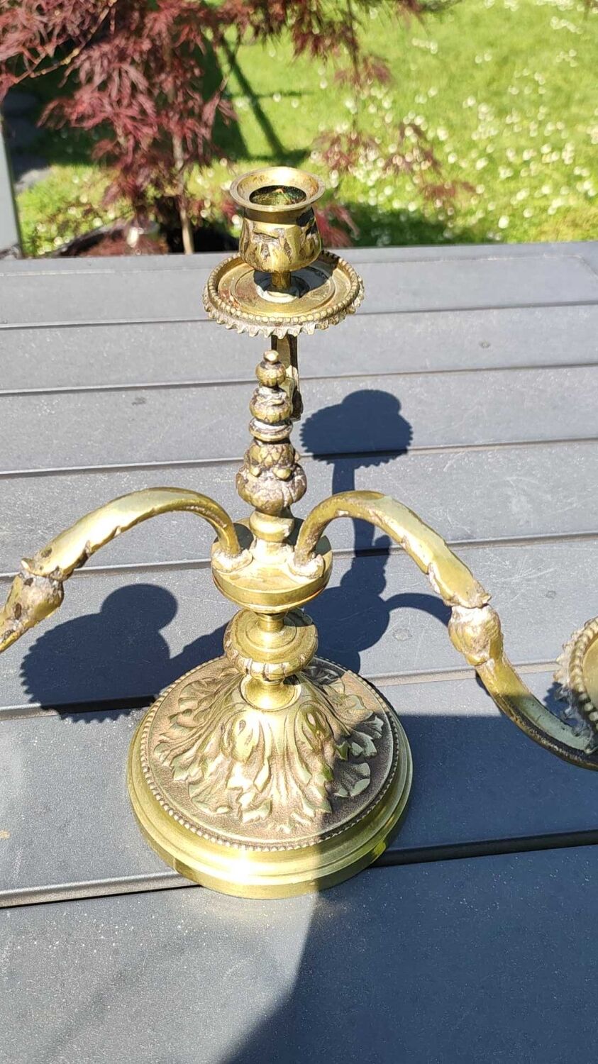 Chandelier 3 arms bronze old gold patinated