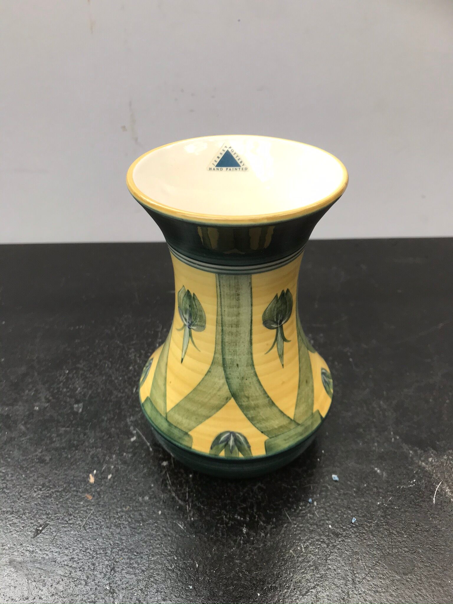 Jersey vase ceramics green & yellow decor vintage flowers